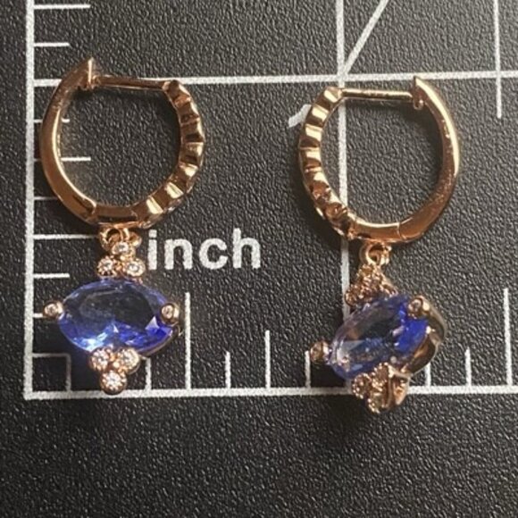 Ring Bomb Party Hoop Earrings Lab Sapphire CZ Dangle Rose Gold Plated Glamour - Picture 7 of 7